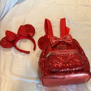 Sequin Red Disney Loungefly Backpack and Headband Set